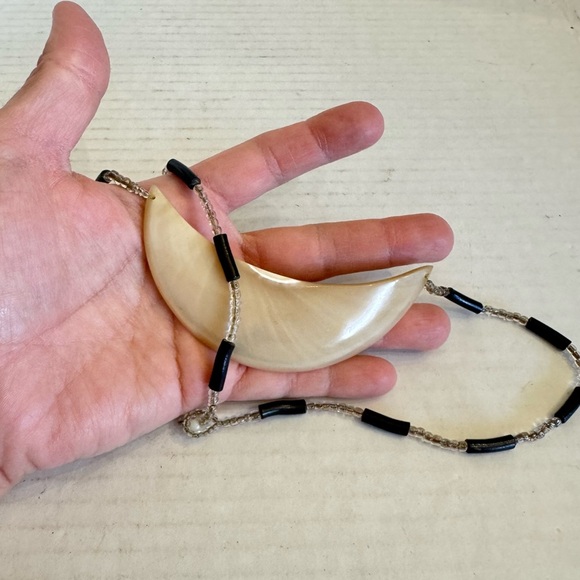 Mother of Pearl Moon Shaped Pendant 20” Good Luck Necklace - Picture 14 of 16